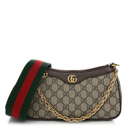 GG Supreme Monogram Textured Dollar Calfskin Web Small Ophidia GG Handbag Beige Ebony New Acero