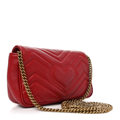 Calfskin Matelasse Super Mini GG Marmont Shoulder Bag Hibiscus Red