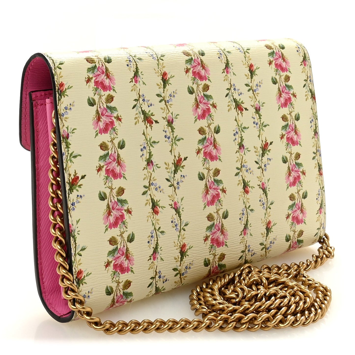 Calfskin Floral Print Mini Dionysus Chain Wallet Ivory Pink