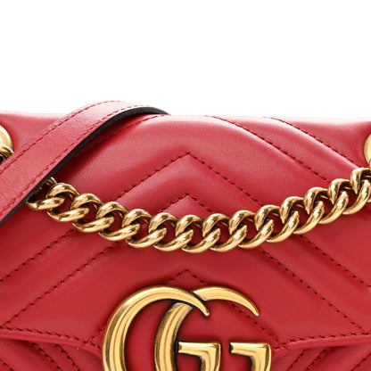 Calfskin Matelasse Mini GG Marmont Shoulder Bag Hibiscus Red