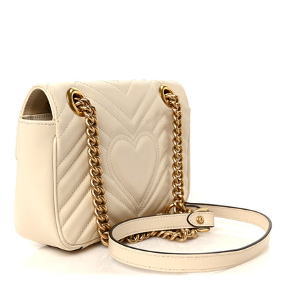 Calfskin Matelasse Mini GG Marmont Shoulder Bag White