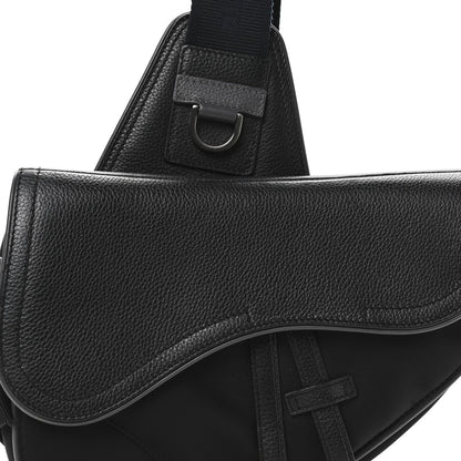 X Sacai Grained Calfskin Technical Fabric Mens Saddle Bag Black