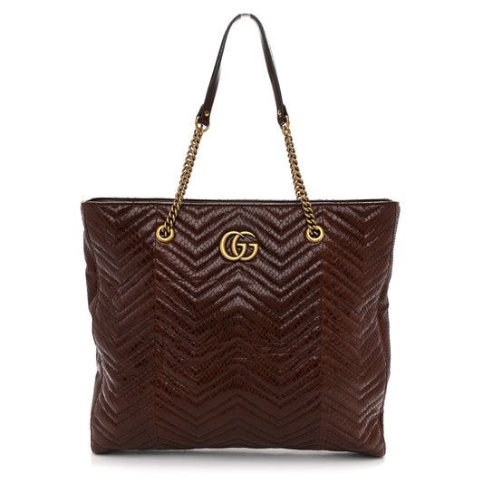 Snakeskin Matelasse Large GG Marmont Slim Tote Brown
