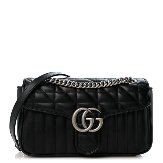 Calfskin Matelasse Aria Small GG Marmont Shoulder Bag Black