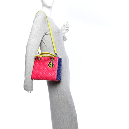 Lambskin Cannage Medium Tri-Color Lady Dior Pink Blue Yellow