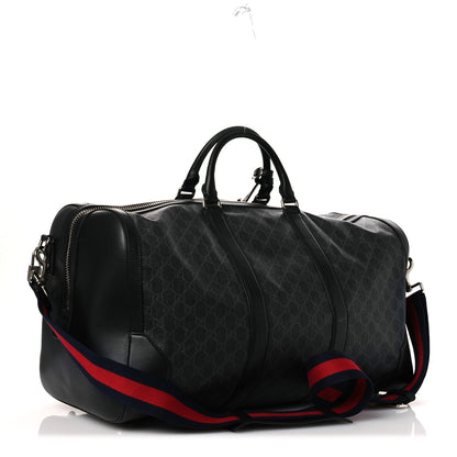 Soft GG Supreme Monogram Appia Calfskin Web Large Carry On Duffle Bag Black Grey