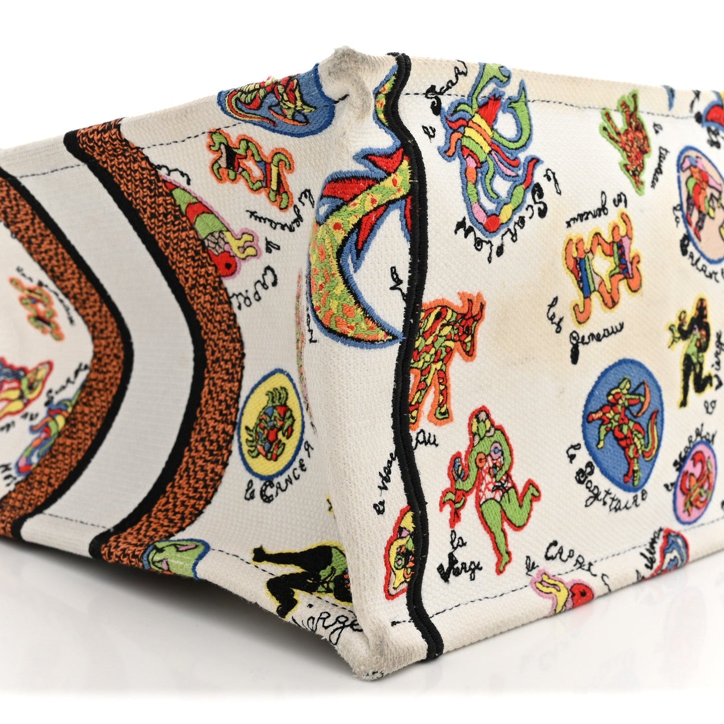 Canvas Embroidered Dragon Zodiac Medium Book Tote White Multicolor