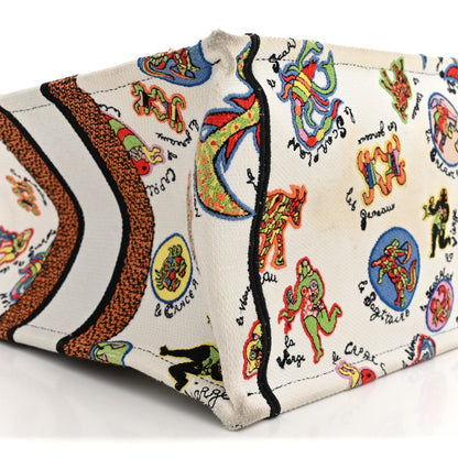 Canvas Embroidered Dragon Zodiac Medium Book Tote White Multicolor