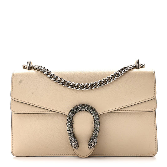 Textured Calfskin Crystal Small Dionysus Shoulder Bag Mystic White