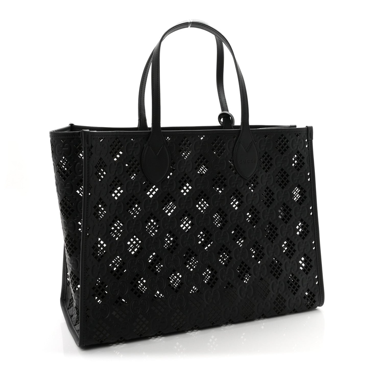 Calfskin GG Monogram Diamond Cut Medium Ophidia Tote Bag Black