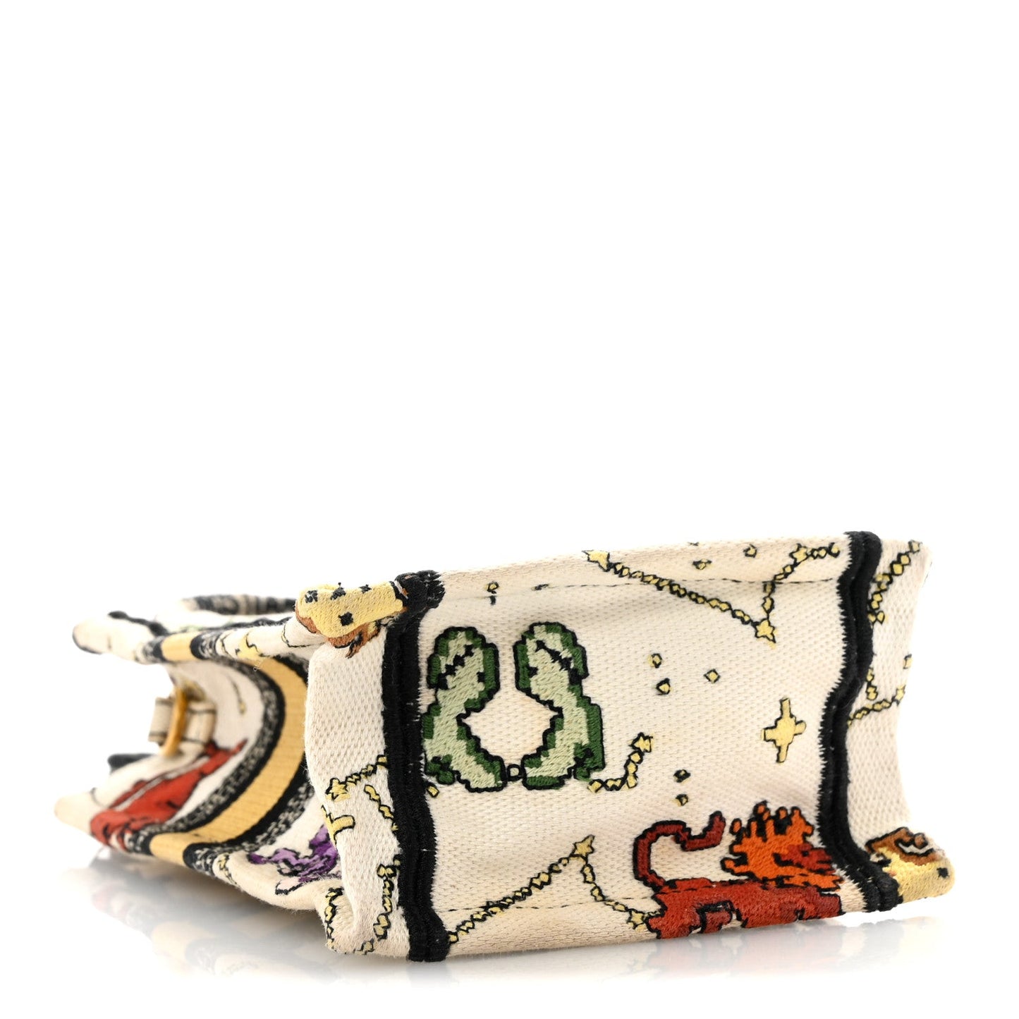 Canvas Embroidered Pixel Zodiac Mini Book Tote Phone Bag Latte Multicolor