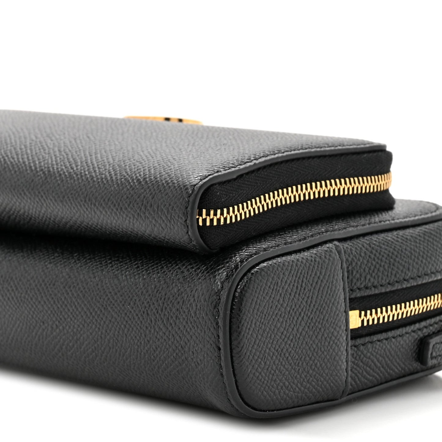 Grained Calfskin Caro Double Pouch Black