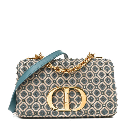 Calfskin Strass Embroidered Small Caro Bag Blue