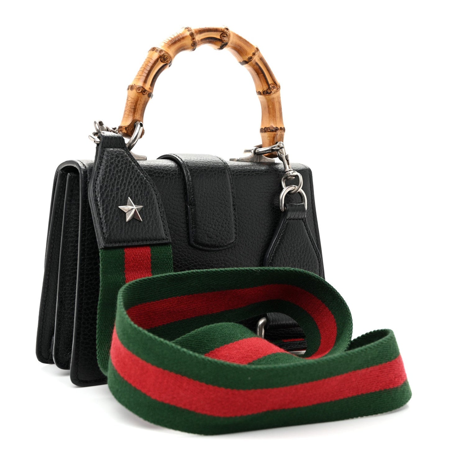 Dollar Calfskin Crystal Web Mini Dionysus Bamboo Top Handle Bag Black Black Diamond