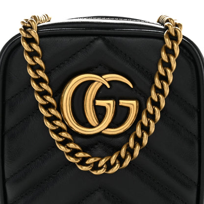 Calfskin Matelasse Mini GG Marmont Crossbody Bag Black