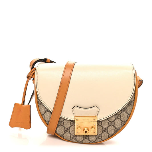 GG Supreme Monogram Calfskin Small Padlock Messenger Shoulder Bag Beige Mystic White Sun Oil