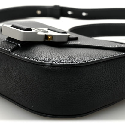 Grained Calfskin Saddle Messenger Bag With Strap Black
