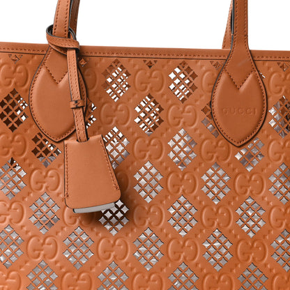 Calfskin GG Monogram Diamond Cut Medium Ophidia Tote Bag Brown