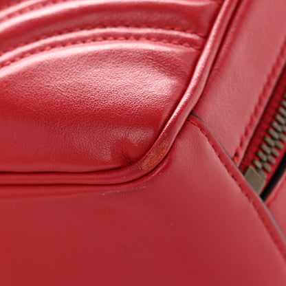 Calfskin Matelasse Sylvie Web Small GG Marmont Top Handle Shoulder Bag Hibiscus Red