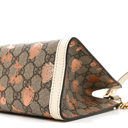 GG Supreme Monogram Berry Textured Dollar Calfskin Small Padlock Tote Beige Ebony Light Copper Mystic White