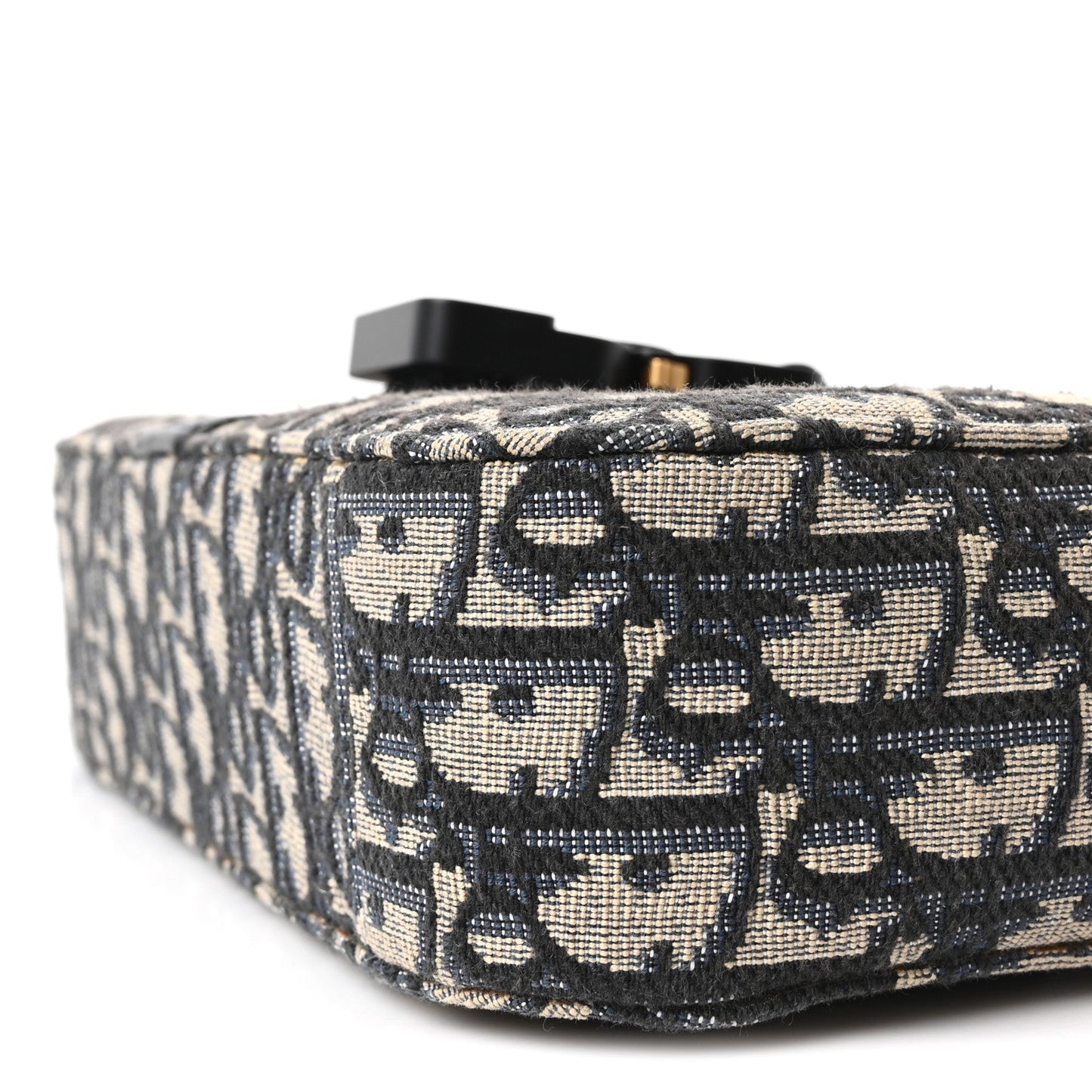 Oblique Jacquard Grained Calfskin Small Saddle Messenger Bag Beige Black