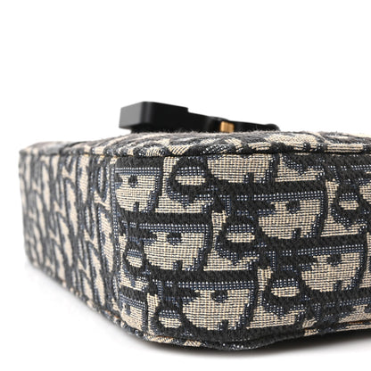 Oblique Jacquard Grained Calfskin Small Saddle Messenger Bag Beige Black