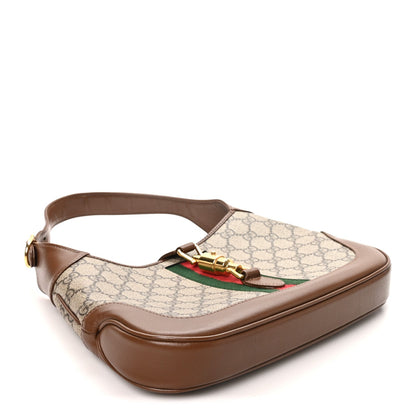 GG Supreme Monogram Azalea Calfskin Web Small Jackie 1961 Hobo Beige Ebony Brown Sugar