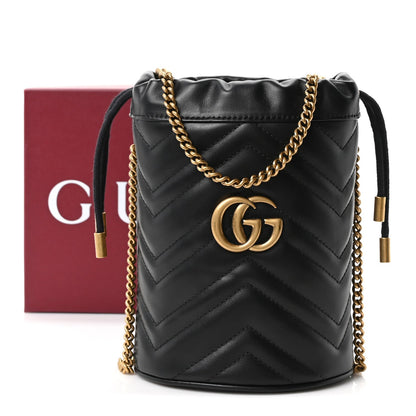 Calfskin Matelasse Mini GG Marmont 2.0 Bucket Bag Black