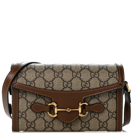 GG Supreme Monogram Mini Horsebit 1955 Shoulder Bag Beige Brown Sugar