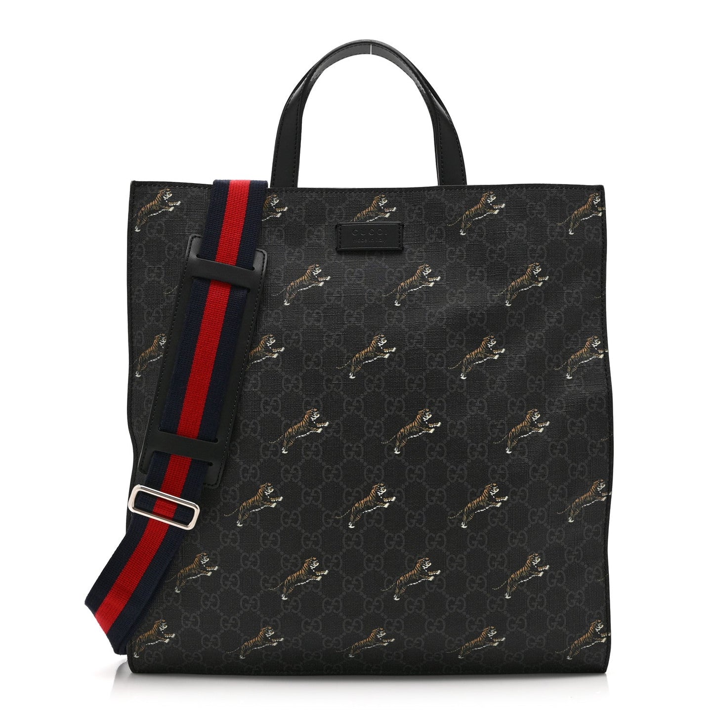 GG Supreme Monogram Tigers Web Vertical Tote Black Multicolor