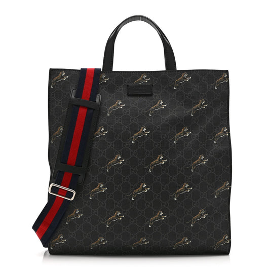 GG Supreme Monogram Tigers Web Vertical Tote Black Multicolor