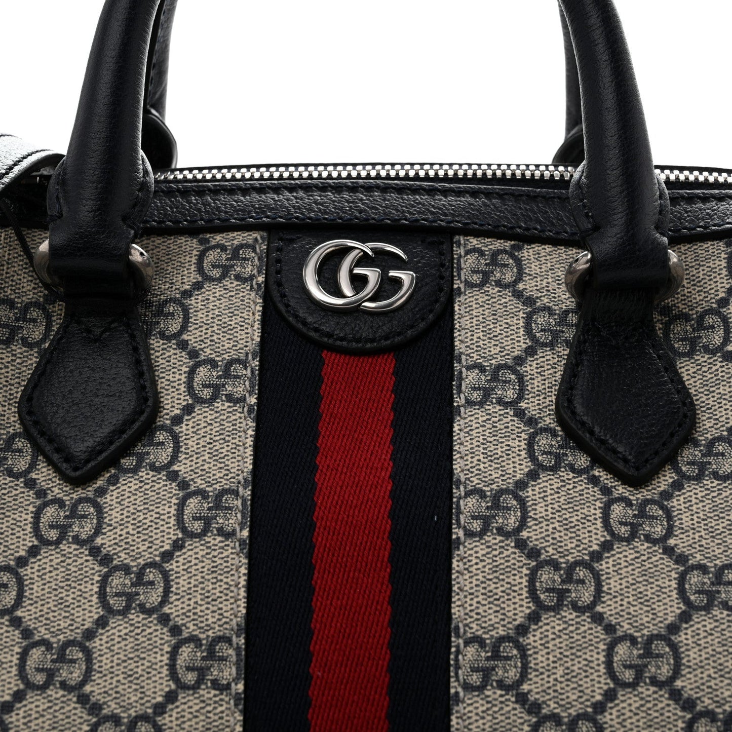 GG Supreme Monogram Web Medium Ophidia Top Handle Bag Beige Blue
