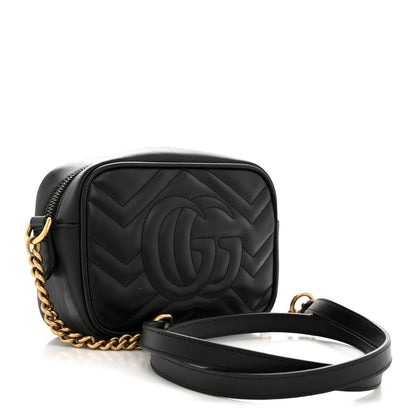Calfskin Matelasse Mini GG Marmont Chain Shoulder Bag Black