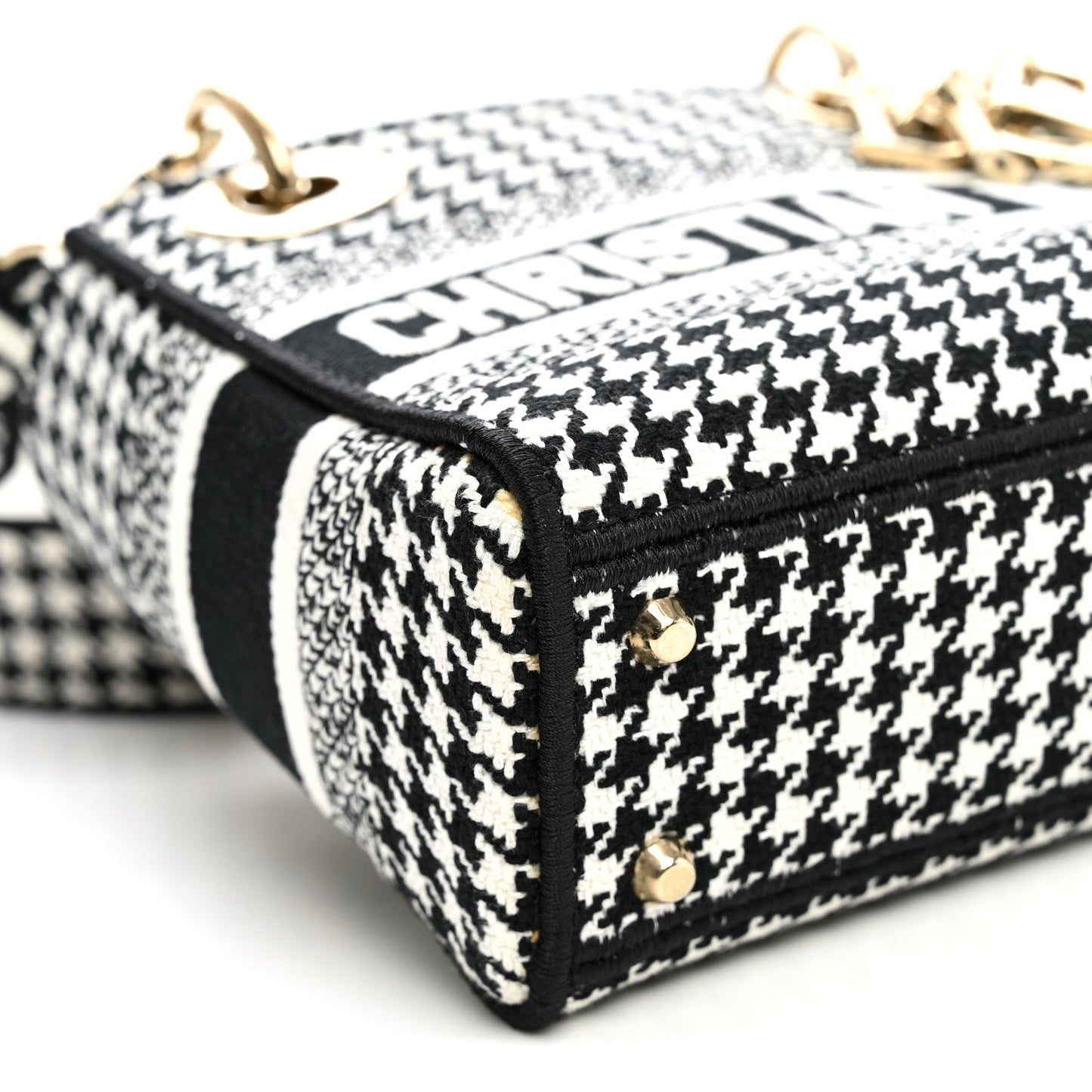 Canvas Houndstooth Embroidered Mini Lady D-Lite Black White