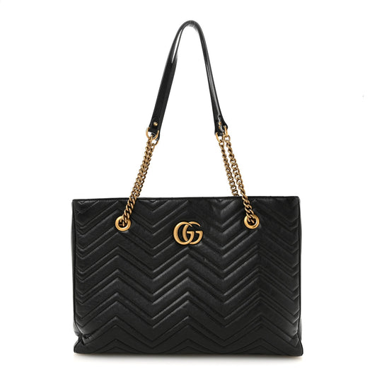 Vintage Calfskin Matelasse Medium GG Marmont Slim Tote Black