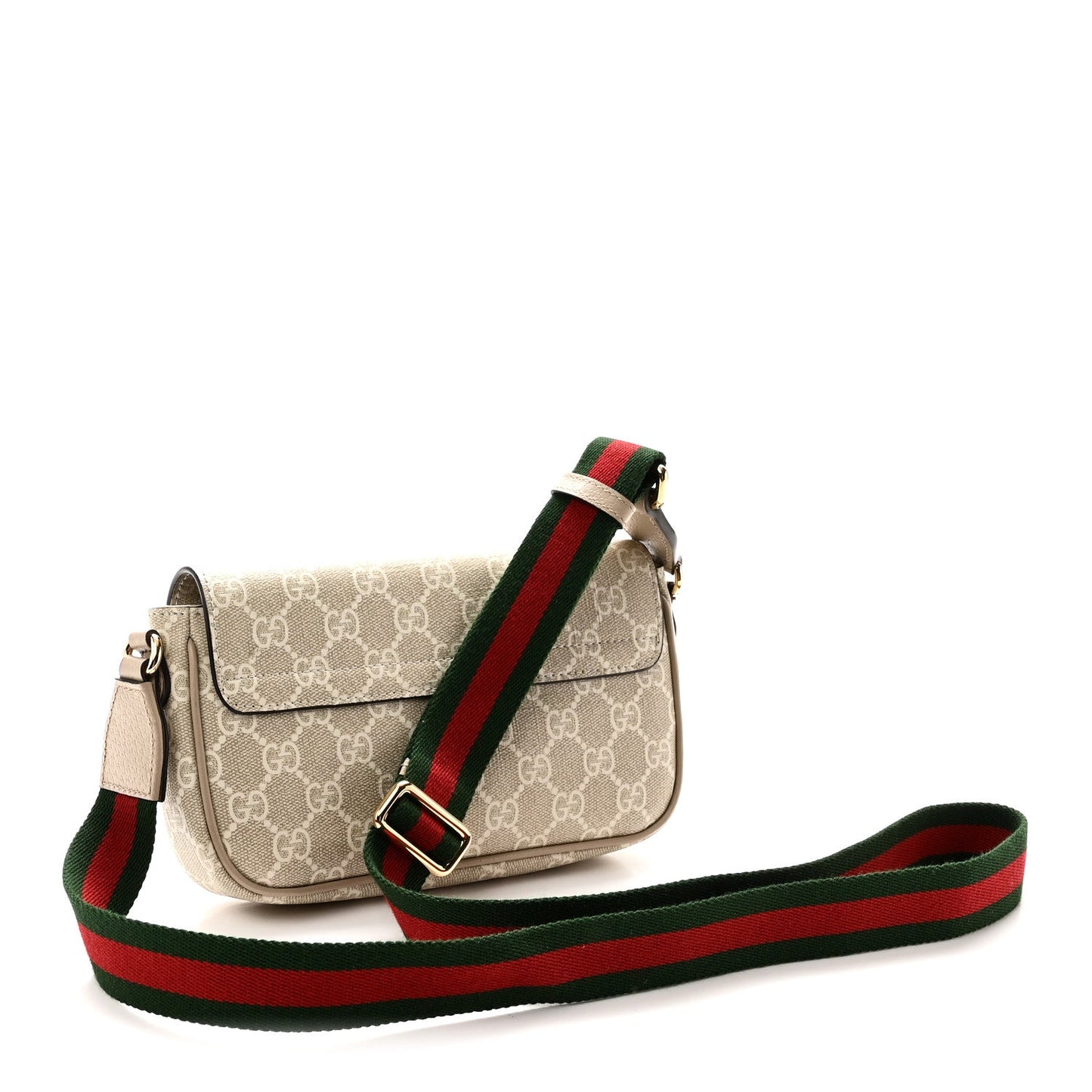 GG Supreme Monogram Textured Dollar Calfskin Web Mini Ophidia Envelope Shoulder Bag Beige Mystic White Oatmeal