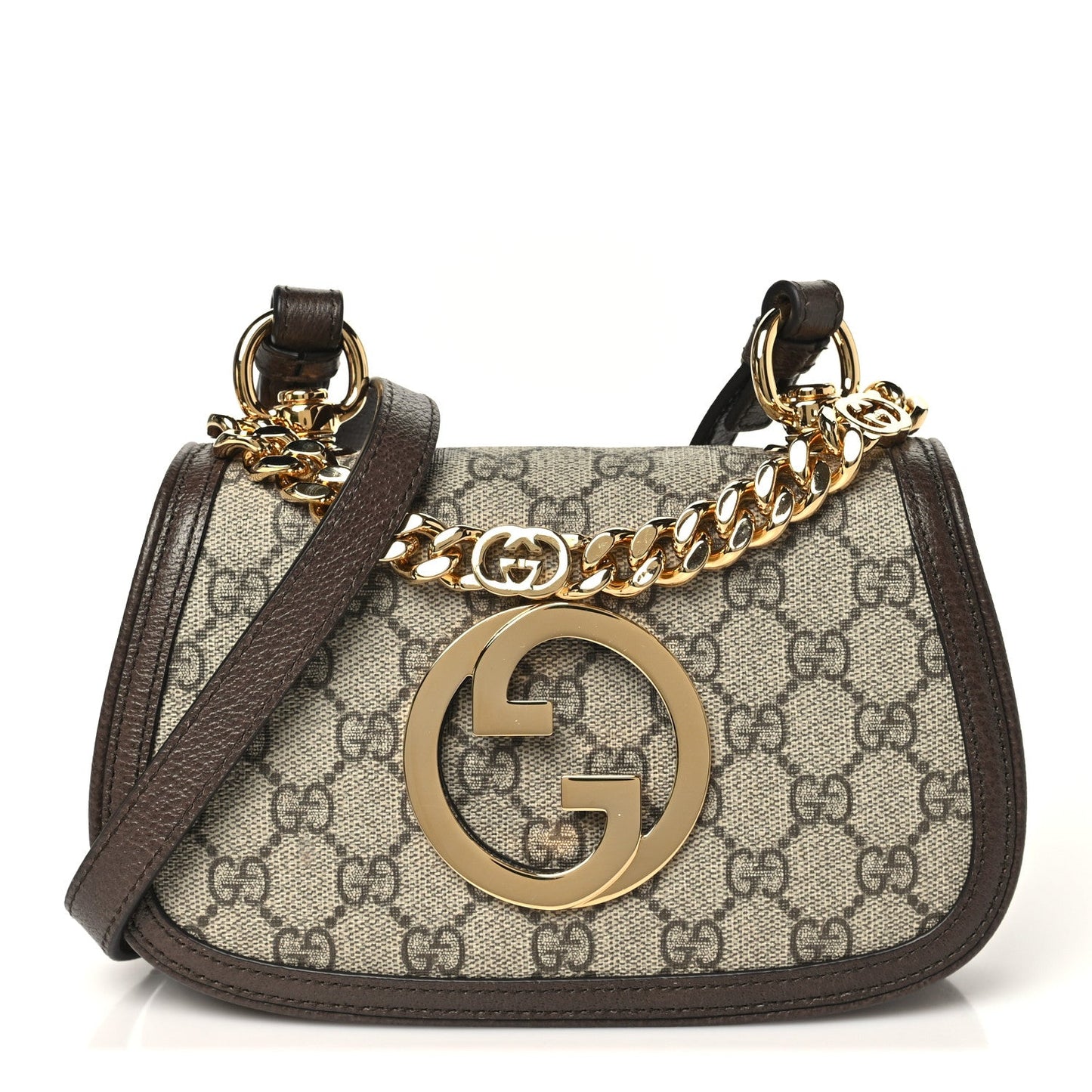 GG Supreme Monogram Textured Dollar Calfskin Mini Blondie Chain Shoulder Flap Bag Beige Ebony New Acero