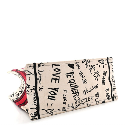 Canvas Embroidered Medium Dioramour Graffiti Book Tote Latte Multicolor