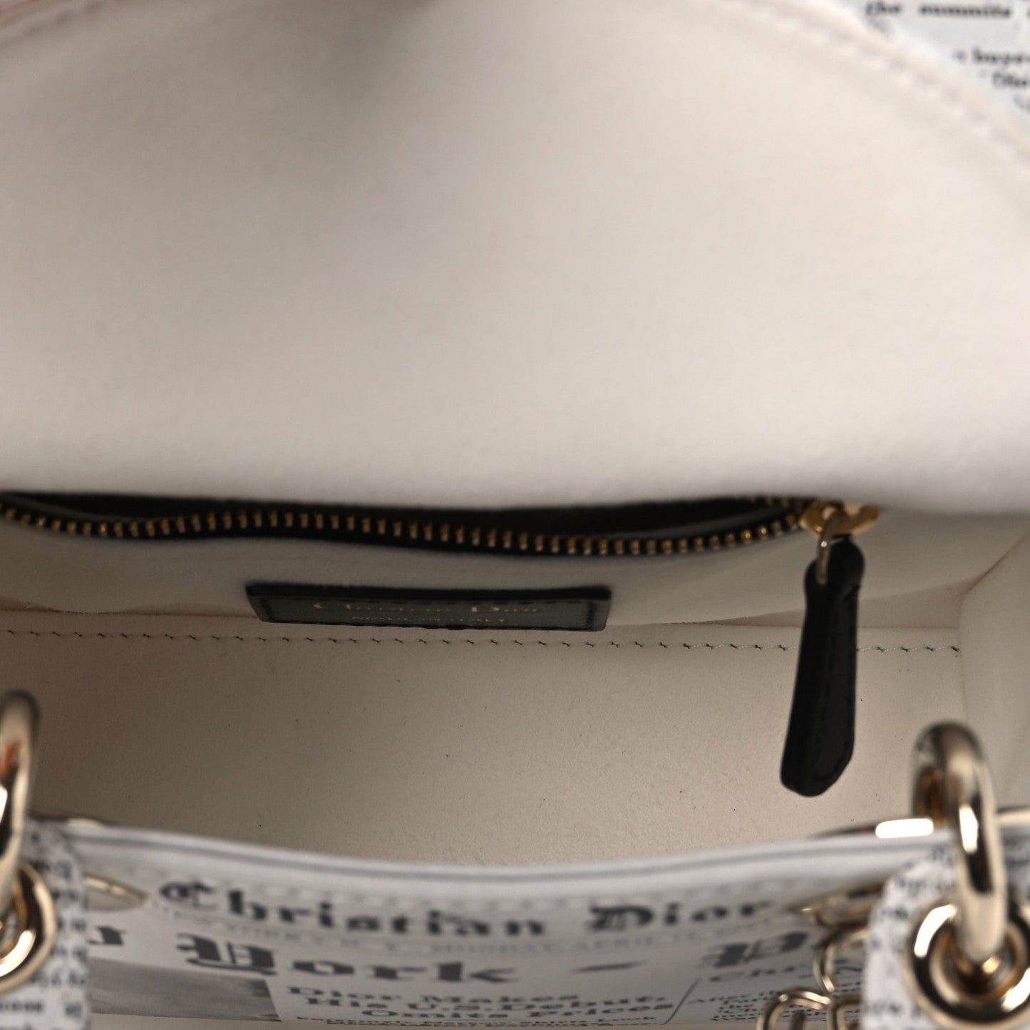 Calfskin Newspaper Printed Mini Lady Dior Black White
