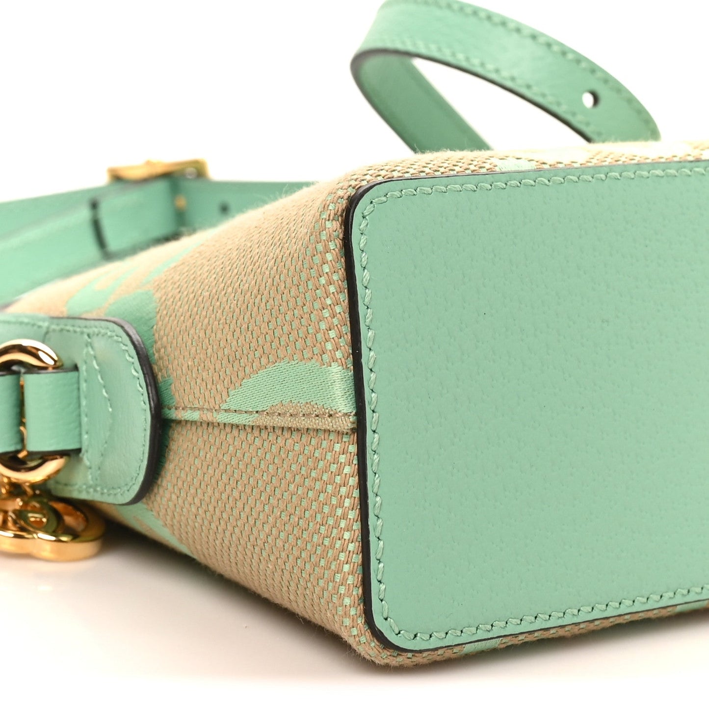 Monogram Jumbo GG Textured Dollar Calfskin Small Ophidia Dome Shoulder Bag Beige Pepperlight Mint