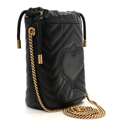 Calfskin Matelasse Mini GG Marmont 2.0 Bucket Bag Black