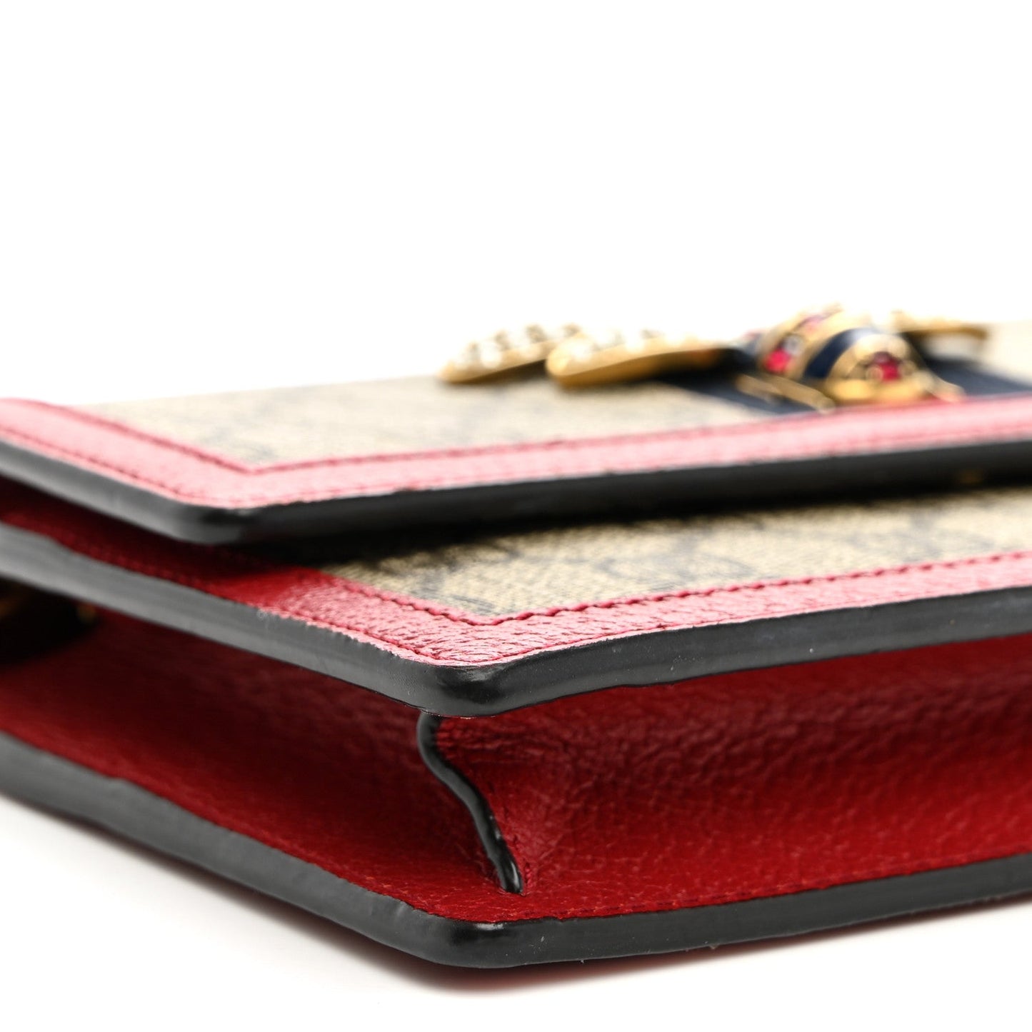 GG Supreme Monogram Web Queen Margaret Chain Wallet Red