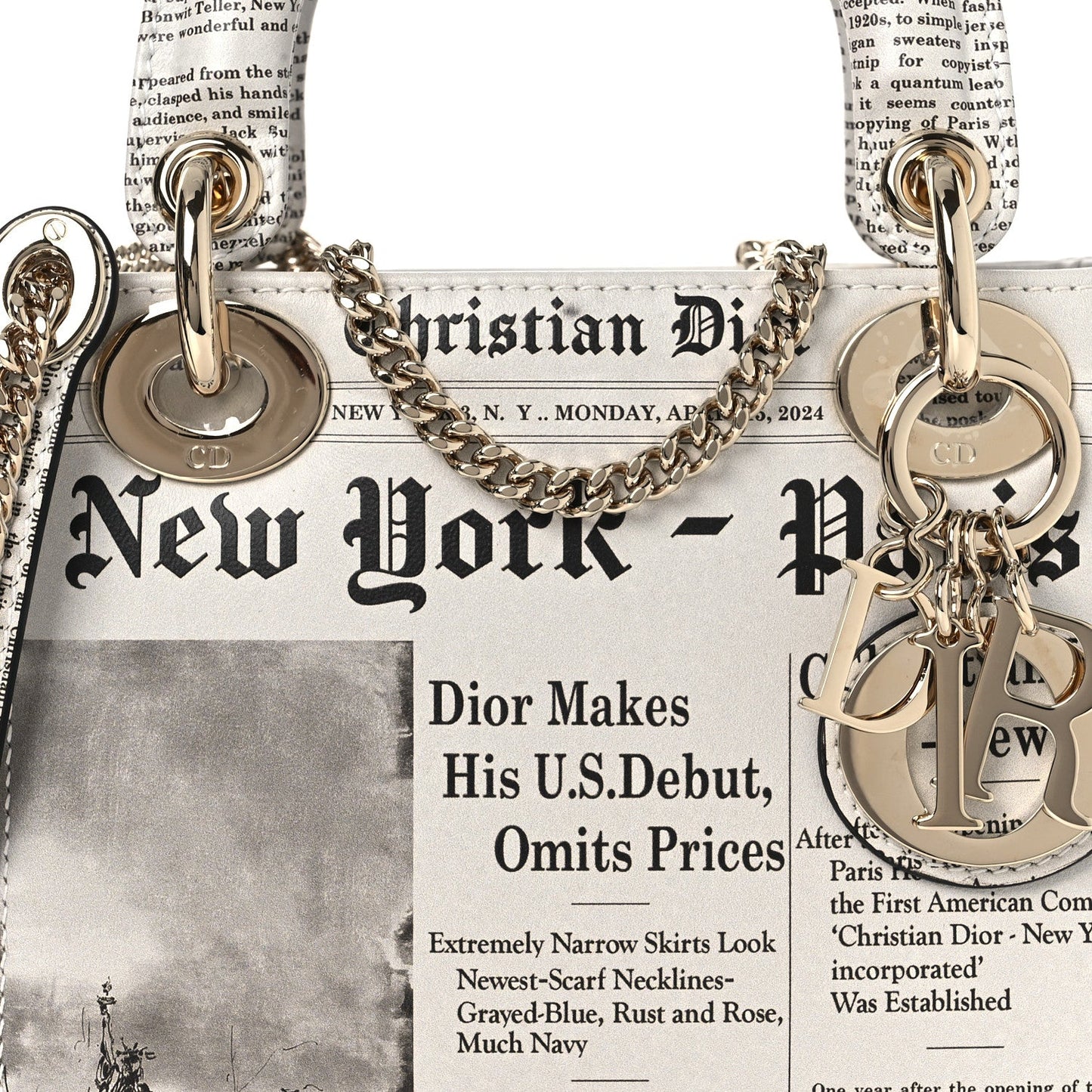 Calfskin Newspaper Printed Mini Lady Dior Black White