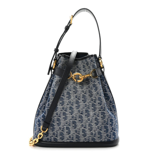 Denim Oblique Jacquard Medium C'est Chain Bucket Bag Denim Blue