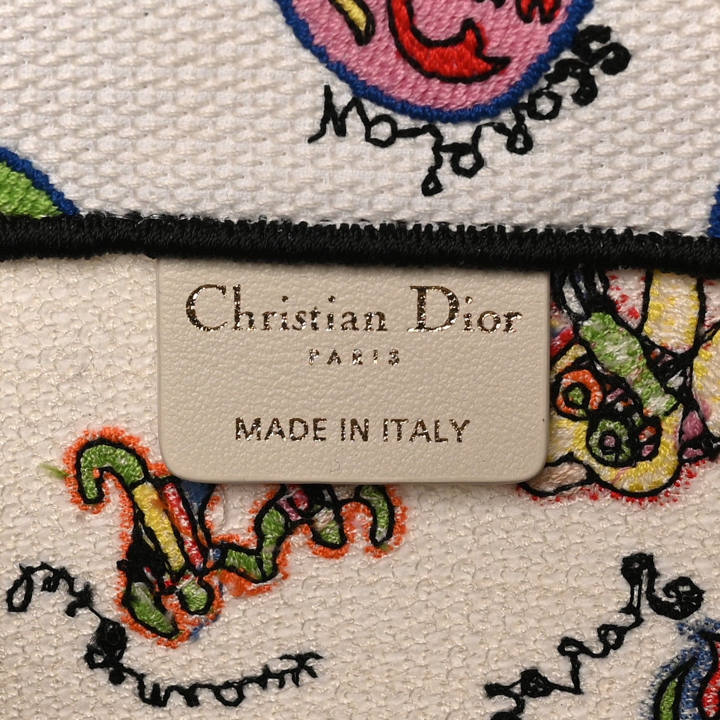 Canvas Embroidered Dragon Zodiac Medium Book Tote White Multicolor