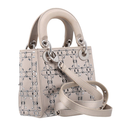 Satin Crystal Cannage Mini Lady Dior Gray