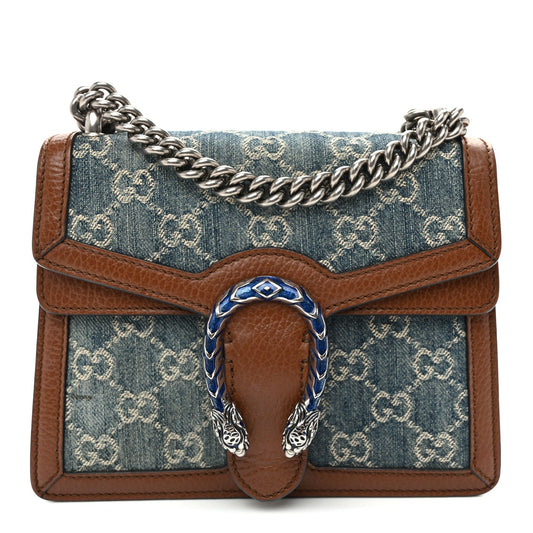 New Denim GG Monogram Dollar Calfskin Enamel Mini Dionysus Shoulder Bag Blue Tea Cuir Epilog Electric Blue