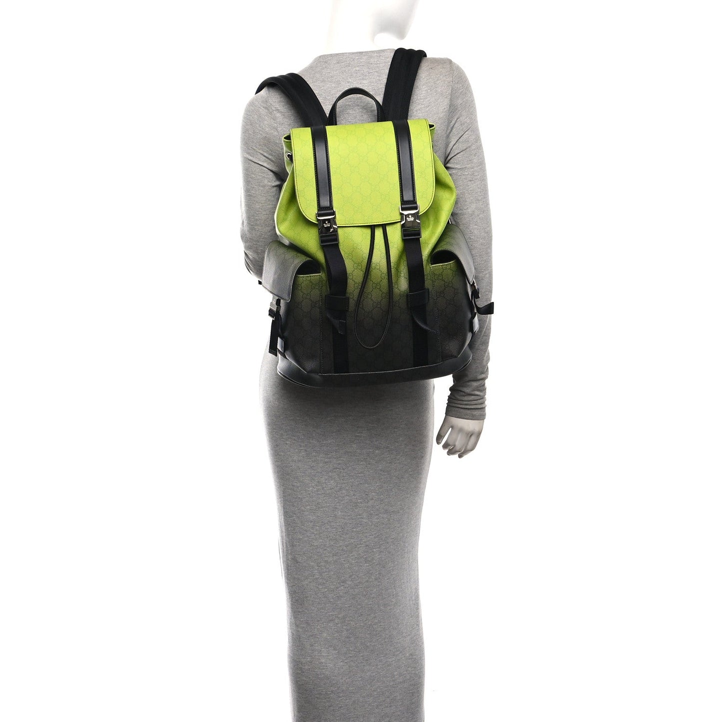 GG Supreme Monogram Large Double Buckle Backpack Green