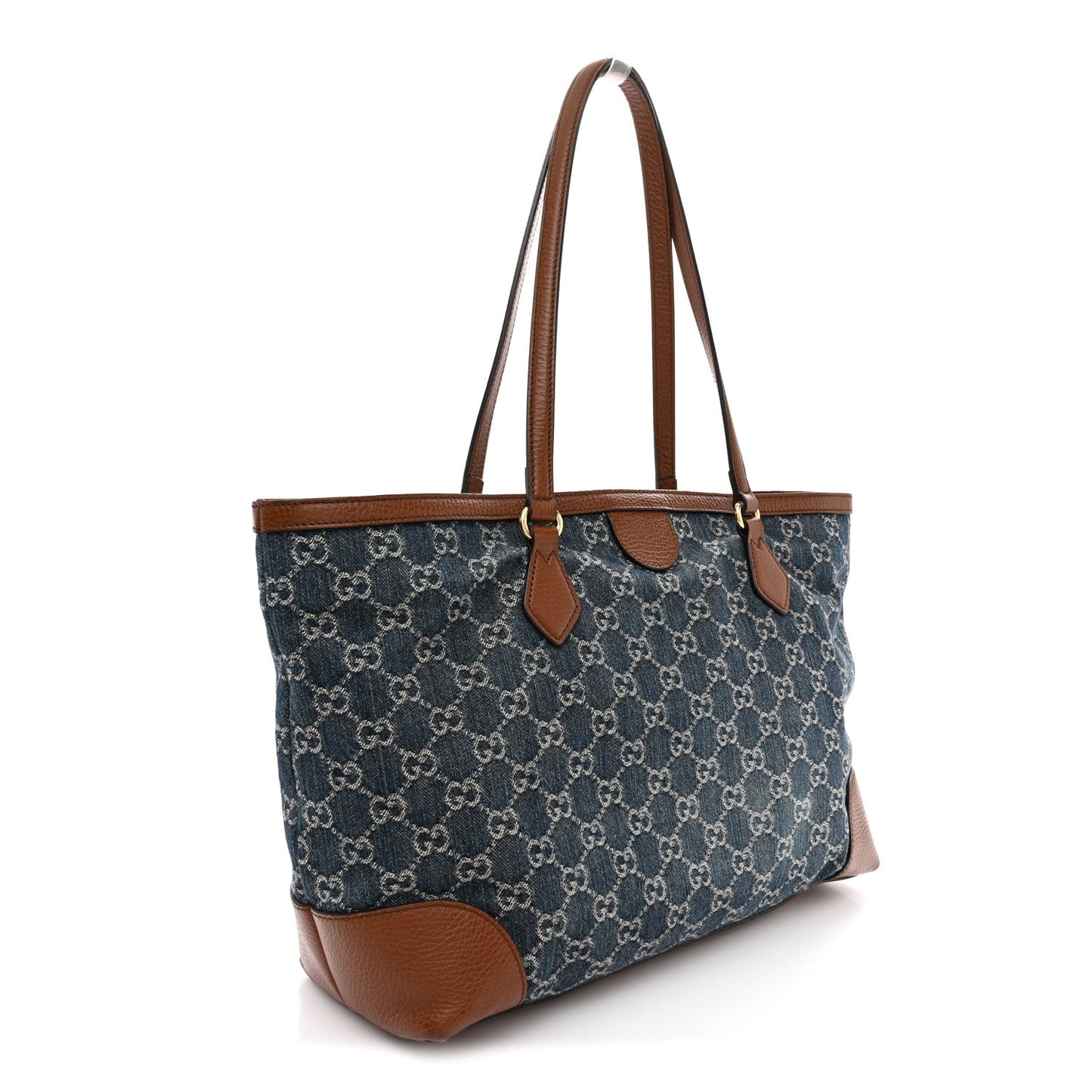 New Denim GG Monogram Medium Ophidia Shopping Tote Blue Tea Cuir