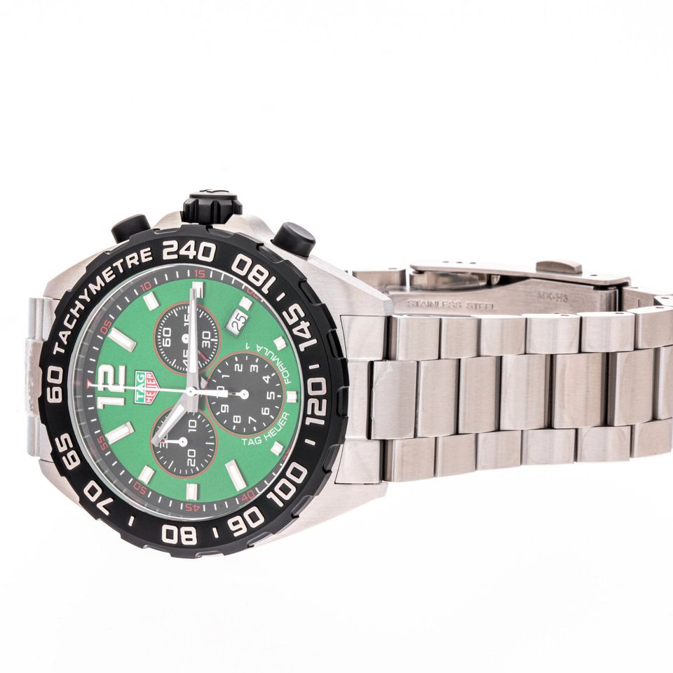 Tag Heuer Formula 1  Chronograph Green Dial Silver Steel Strap Watch for Men - CAZ101AP.BA0842